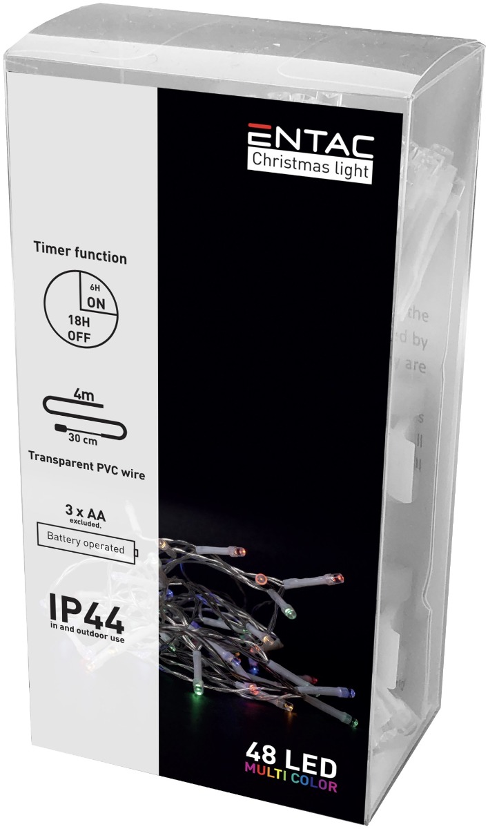 Entac Χριστουγεννιάτικα Λαμπάκια IP44 48 LED με Χρονοδιακόπτη Πολύχρωμα 4m (3xAA Δεν περιλαμβ.)