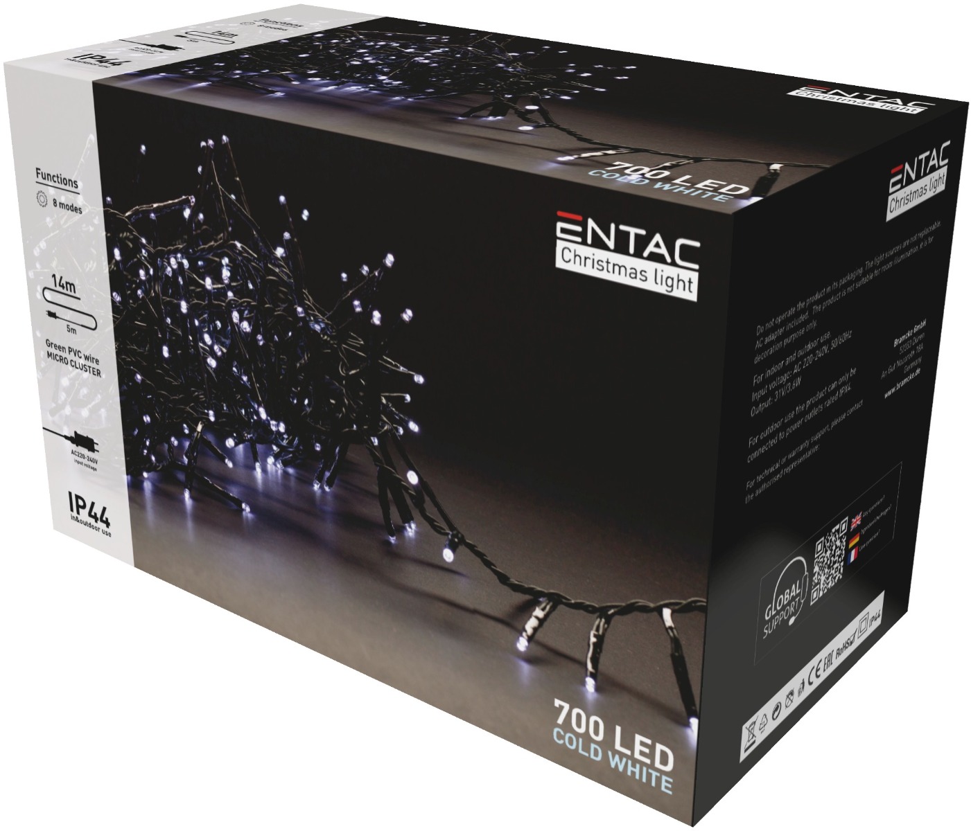 Entac Χριστουγεννιάτικα Λαμπάκια IP44 700 LED Ψείρες Ψυχρό 14m