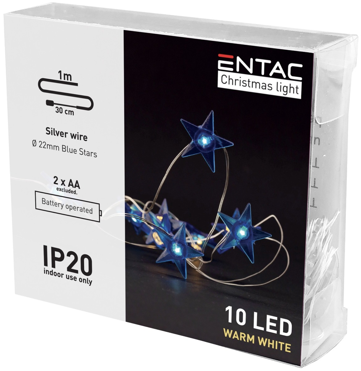 Entac Χριστουγεννιάτικα Εσωτερικά Μπλέ Αστέρια 10 LED Θερμό 1m (2xAA Δεν περιλαμβ.)