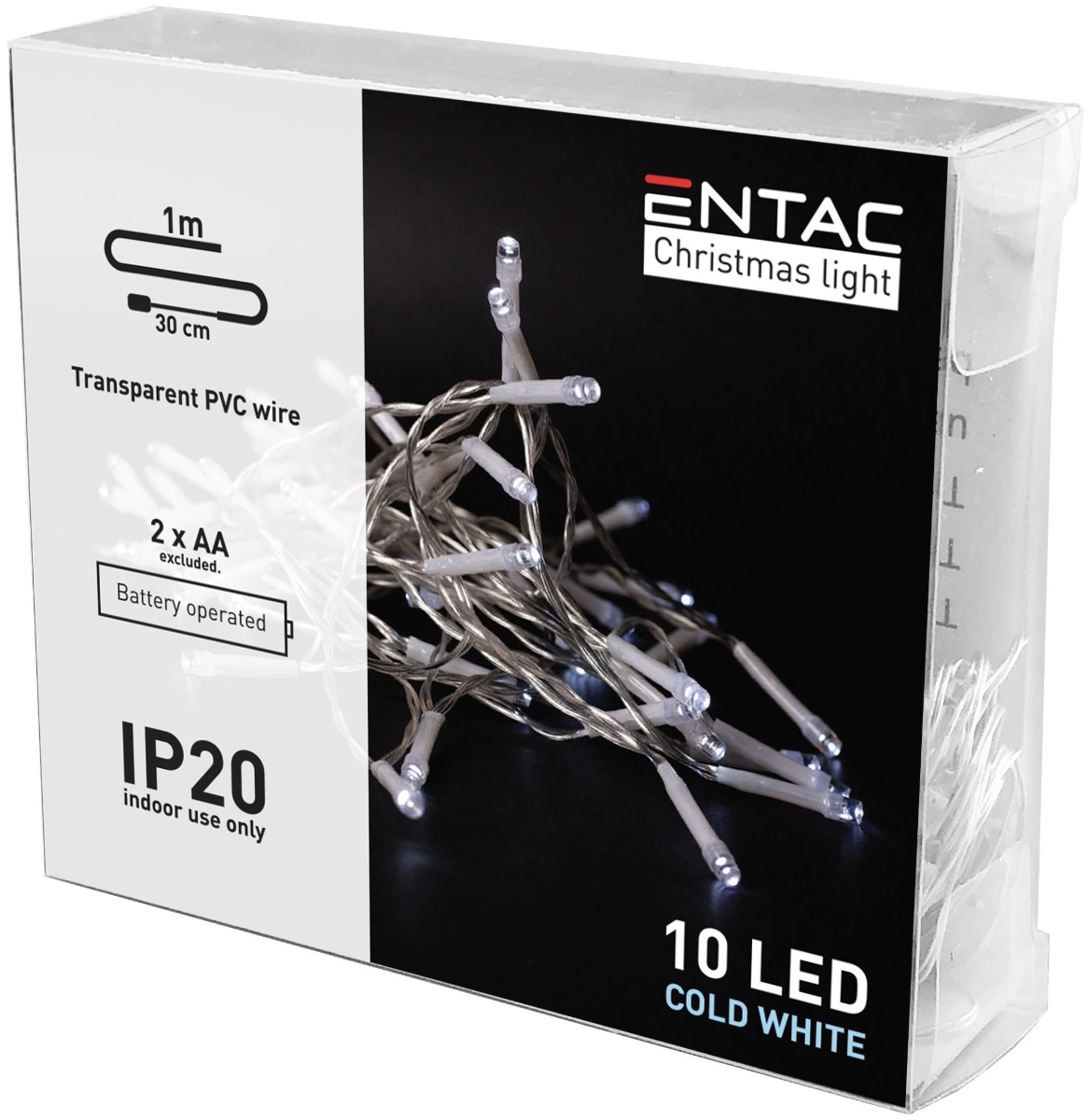 Entac Χριστουγεννιάτικα Εσωτερικά 10 LED Ψυχρό 1μ (2xAA Δεν περιλαμβ.)