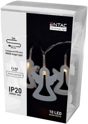 Entac Χριστουγεννιάτικα Εσωτερικά Ξύλινα Αγγελλάκια 10 LED Θερμό 1μ (2xAA Δεν περιλαμβ.)