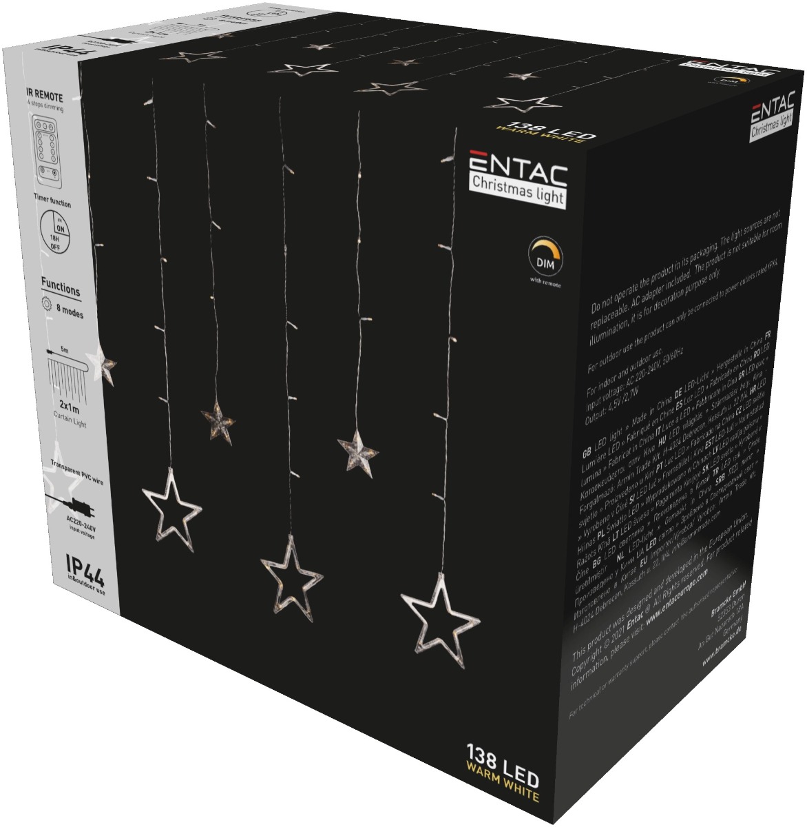 Entac Χριστουγεννιάτικα Κουρτίνα IP44 138 LED 12τμχ Αστέρια