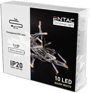 Entac Χριστουγεννιάτικα Εσωτερικά 10 LED Θερμό 1μ (2xAA Δεν περιλαμβ.)
