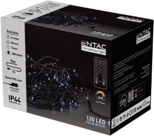 Entac Χριστουγεννιάτικα Λαμπάκια IP44 120 LED Ψυχρό 9m με Τηλεχειριστήριο
