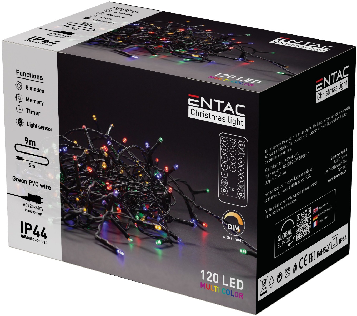 Entac Christmas IP44 120 LED Light Multicolor 9m with Remote