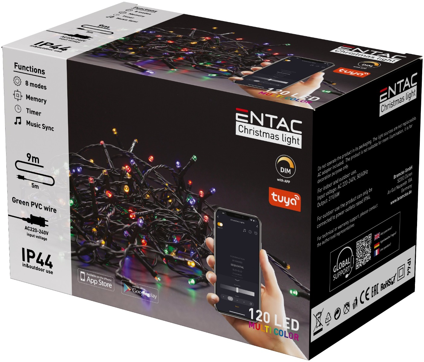 Entac Χριστουγεννιάτικα Λαμπάκια IP44 120 LED Πολύχρωμα 9m Tuya