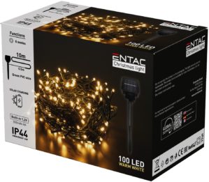 Entac Χριστουγεννιάτικα Λαμπάκια IP44 100 LED Θερμό 10m με Ηλιακό Πάνελ