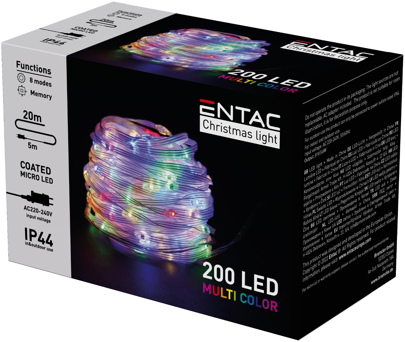 Entac Χριστουγεννιάτικα IP44 200 Επικαλυμμένες PVC Ψείρες LED Πολύχρωμα 20m