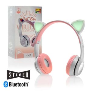 Cat Ears Bluetooth Stereo Ακουστικά RGB Ασημί