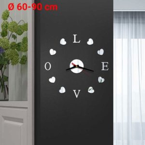 DIY 3D Ρολόι Τοίχου "Love" (Ø 60-90 CM) Ασημένιο