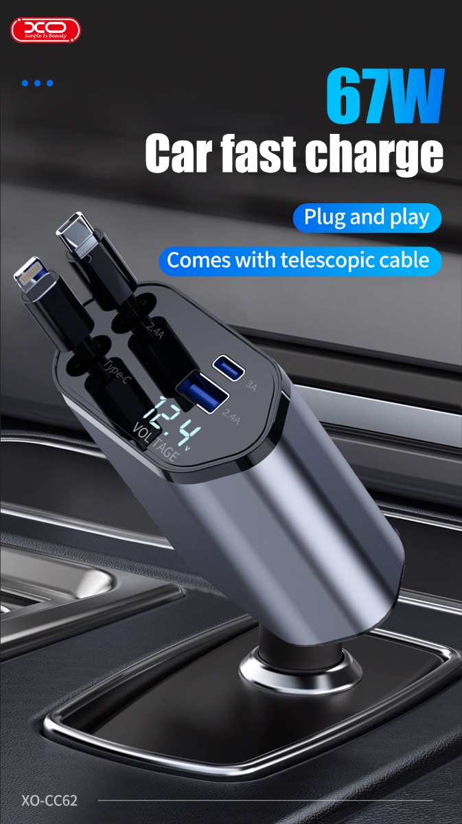 XO CC62 Smart Μεταλλικός 4 σε 1 Retractable Φορτιστής Αυτοκινήτου 2 XO CC62 Smart Μεταλλικός 4 σε 1 Retractable Φορτιστής Αυτοκινήτου - Image 2