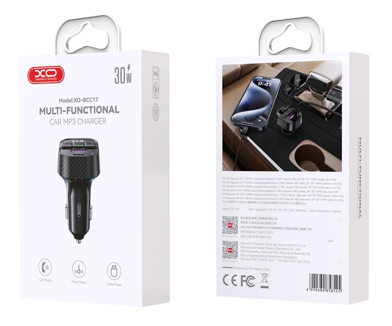 XO BCC17 Smart Bluetooth MP3 A+C Dual Port PD30W Φορτιστής Αυτοκινήτου 4 XO BCC17 Smart Bluetooth MP3 A+C Dual Port PD30W Φορτιστής Αυτοκινήτου - Image 4