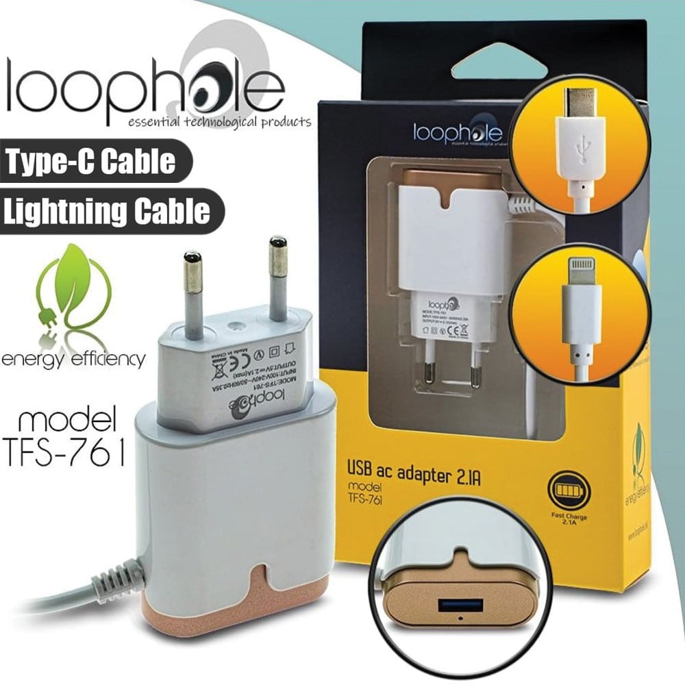 LOOPHOLE AC Adapter TYPE-C & Lightning GOLD 1 LOOPHOLE AC Adapter TYPE-C & Lightning GOLD