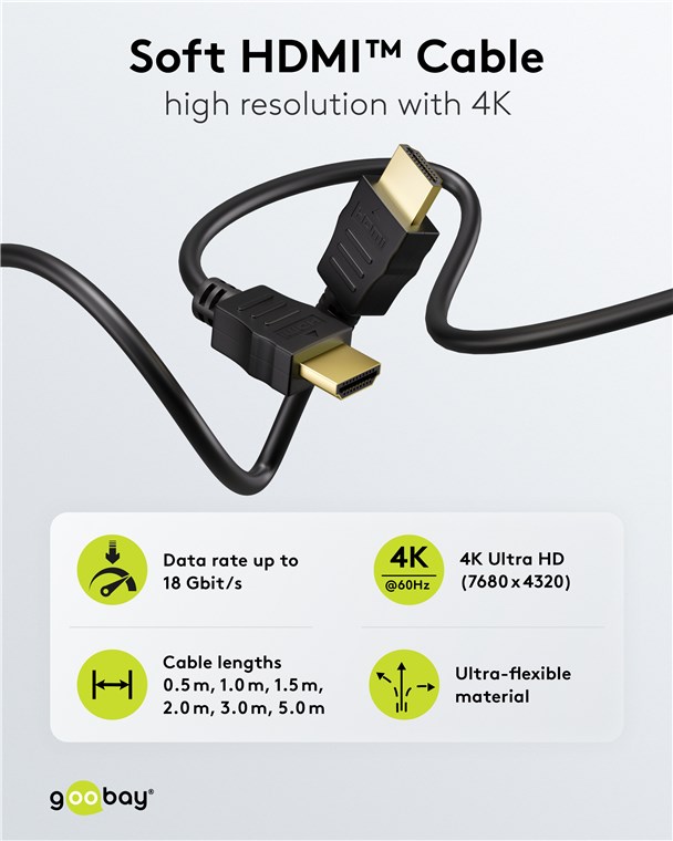 Goobay Καλώδιο HDMI Ethernet Υψηλής Ταχύτητας 4K/60Hz 18Gbit/s Μαύρο 1,5m 80102 5 Goobay Καλώδιο HDMI Ethernet Υψηλής Ταχύτητας 4K/60Hz 18Gbit/s Μαύρο 1,5m 80102 - Image 5