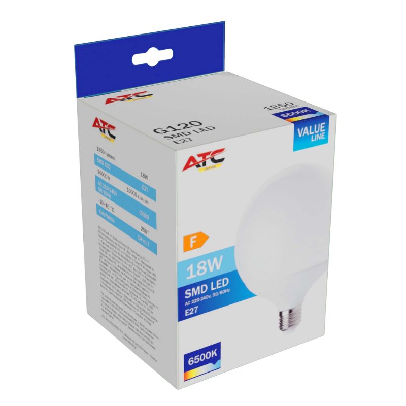ATC SMD Λαμπτήρας LED Globe G120 230V 18W/1850LM E27 6500K 1 ATC SMD Λαμπτήρας LED Globe G120 230V 18W/1850LM E27 6500K