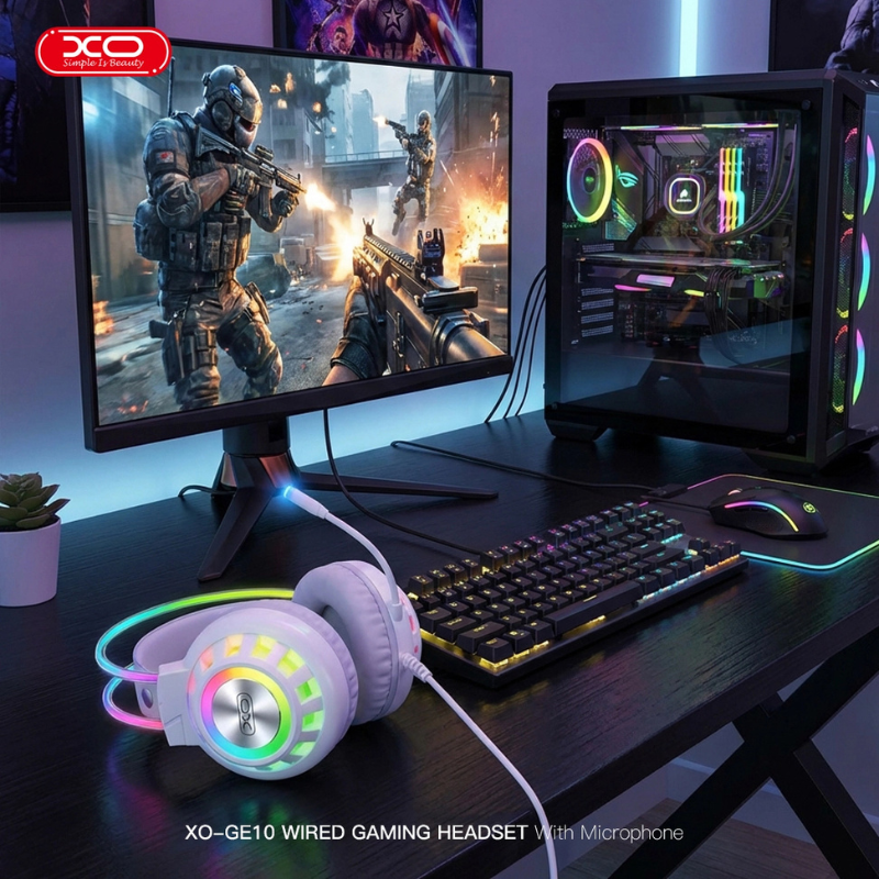 XO GE10 Gaming Ενσύρματα Ακουστικά RGB με Μικρόφωνο Λευκά 4 XO GE10 Gaming Ενσύρματα Ακουστικά RGB με Μικρόφωνο Λευκά - Image 4