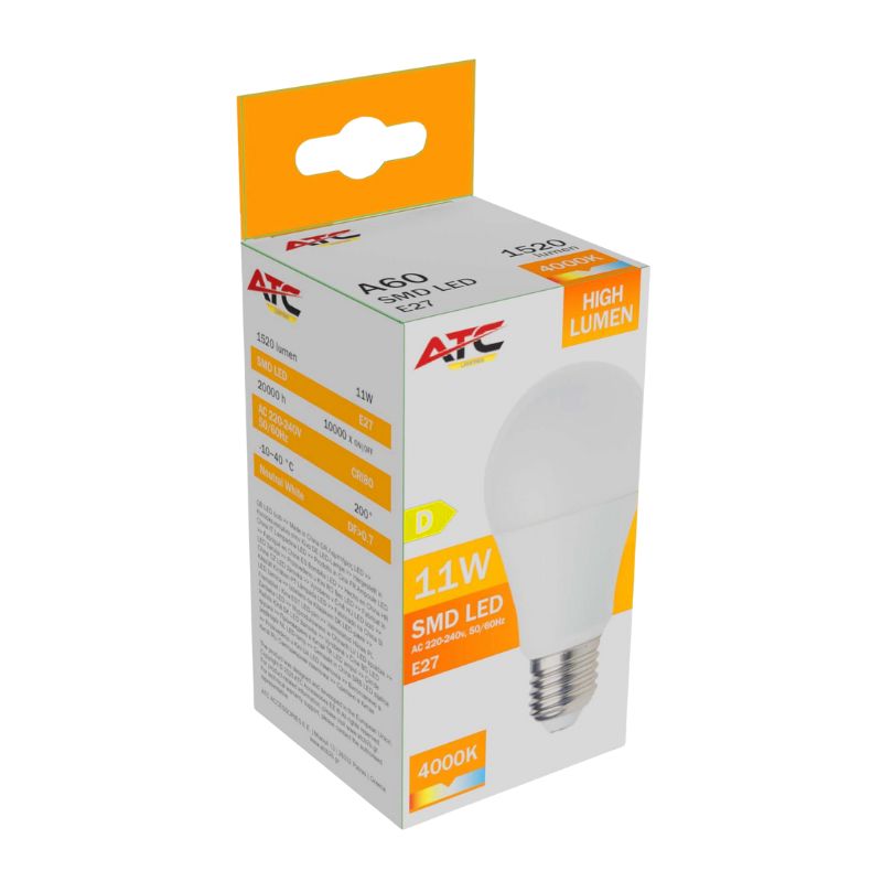 ATC SMD LED High Lumen Λαμπτήρας A60 230V 11W/1520LM E27 4000K 1 ATC SMD LED High Lumen Λαμπτήρας A60 230V 11W/1520LM E27 4000K