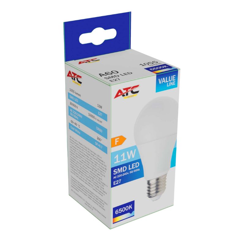 ATC SMD LED Λαμπτήρας A60 230V 11W/1055LM E27 6500K 1 ATC SMD LED Λαμπτήρας A60 230V 11W/1055LM E27 6500K
