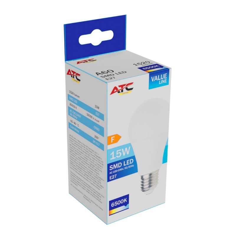 ATC SMD LED Λαμπτήρας A60 230V 15W/1520LM E27 6500K 1 ATC SMD LED Λαμπτήρας A60 230V 15W/1520LM E27 6500K