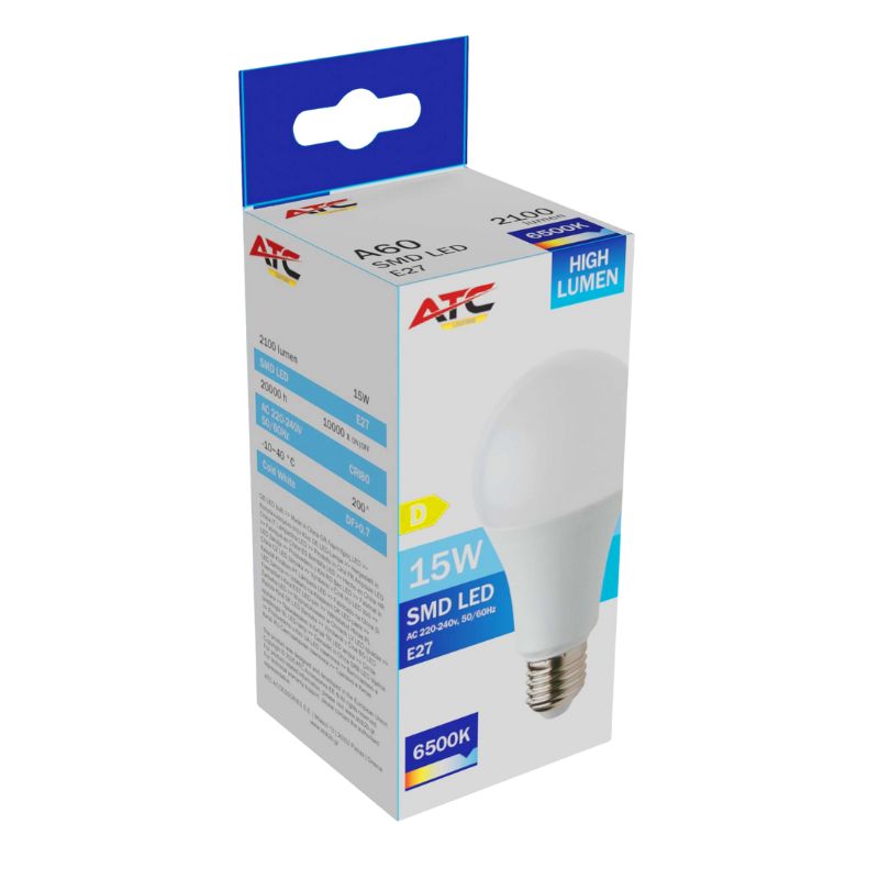 ATC SMD LED High Lumen Λαμπτήρας A60 230V 15W/2100LM E27 6500K 1 ATC SMD LED High Lumen Λαμπτήρας A60 230V 15W/2100LM E27 6500K