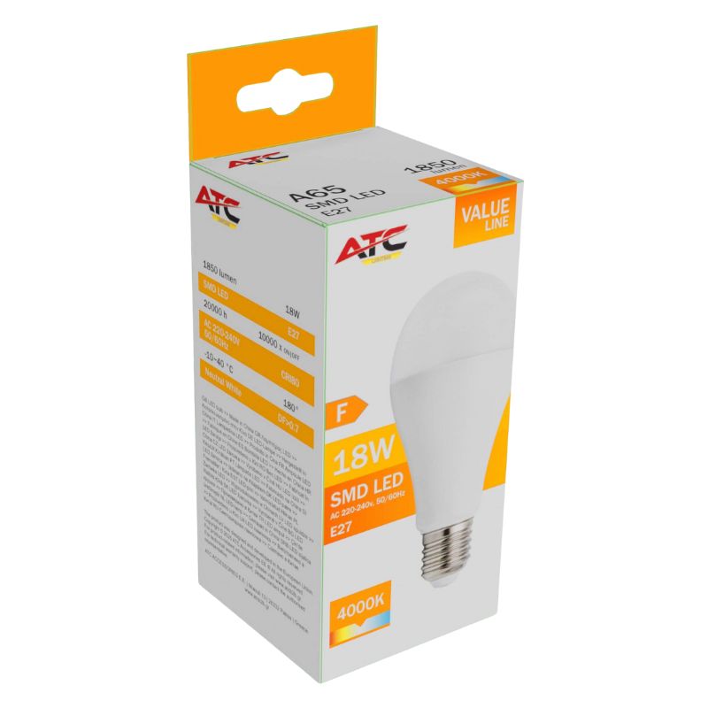 ATC SMD LED Λαμπτήρας A65 230V 18W/1850LM E27 4000K 1 ATC SMD LED Λαμπτήρας A65 230V 18W/1850LM E27 4000K