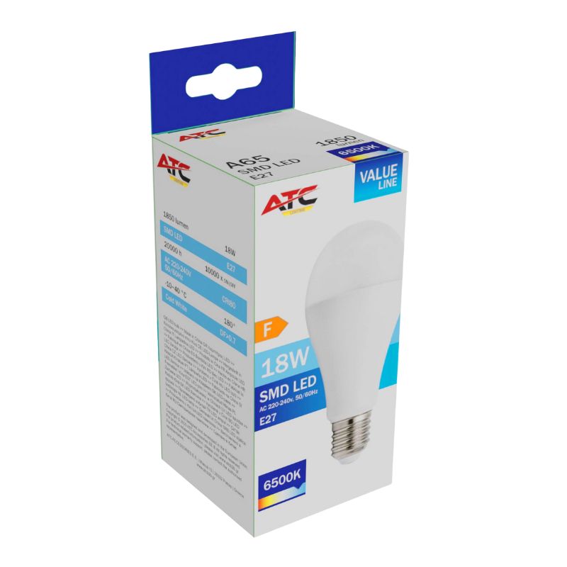 ATC SMD LED Λαμπτήρας A65 230V 18W/1850LM E27 6500K 1 ATC SMD LED Λαμπτήρας A65 230V 18W/1850LM E27 6500K