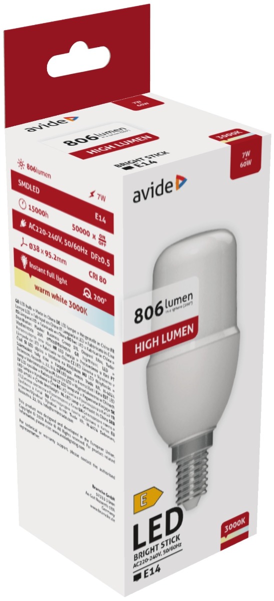 Avide LED Bright Stick Bulb T37 7W E14 Θερμό 3000K 1 Avide LED Bright Stick Bulb T37 7W E14 Θερμό 3000K