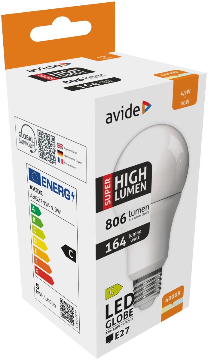 Avide LED Κοινή A60 4.9W E27 Λευκό 4000K Super Υψηλής Φωτεινότητας 1 Avide LED Κοινή A60 4.9W E27 Λευκό 4000K Super Υψηλής Φωτεινότητας