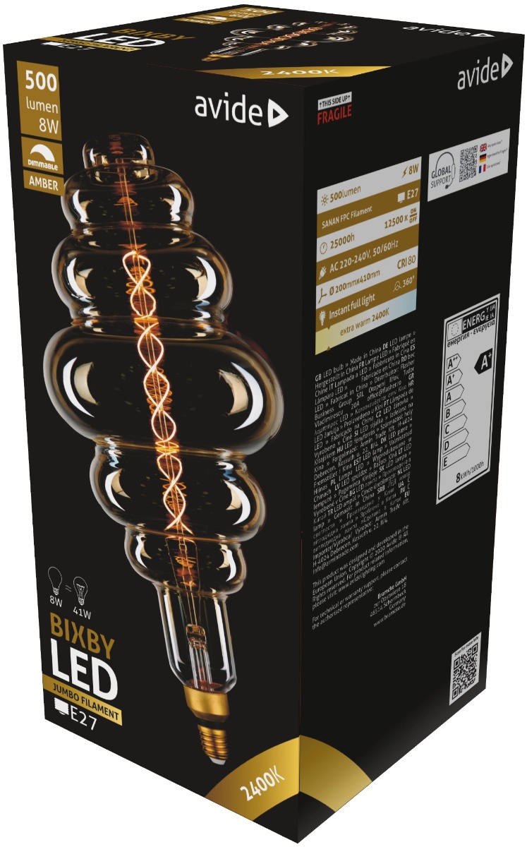 Avide LED Jumbo Bixby Κεχριμπάρι 8W E27 2400K Ντιμαριζόμενο 200x410mm 1 Avide LED Jumbo Bixby Κεχριμπάρι 8W E27 2400K Ντιμαριζόμενο 200x410mm