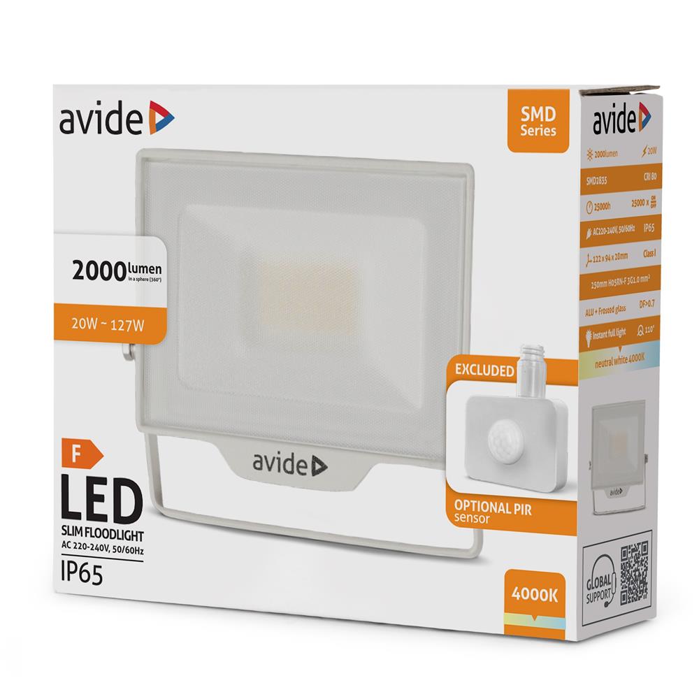 Avide Προβολέας LED SMD 20W NW 4000K με Δυνατότητα Προσθήκης Αισθητήρα PIR Λευκό 1 Avide Προβολέας LED SMD 20W NW 4000K με Δυνατότητα Προσθήκης Αισθητήρα PIR Λευκό