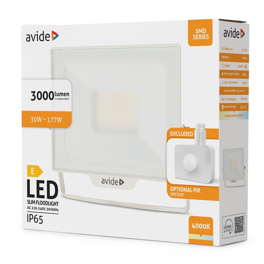 Avide Προβολέας LED SMD 30W NW 4000K με Δυνατότητα Προσθήκης Αισθητήρα PIR Λευκό 1 Avide Προβολέας LED SMD 30W NW 4000K με Δυνατότητα Προσθήκης Αισθητήρα PIR Λευκό