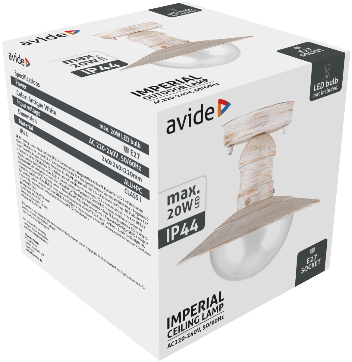 Avide Εξωτερικό Φωτιστικό Οροφής Imperial 1xE27 IP44 Αντίκα Λευκό 3 Avide Εξωτερικό Φωτιστικό Οροφής Imperial 1xE27 IP44 Αντίκα Λευκό - Image 3