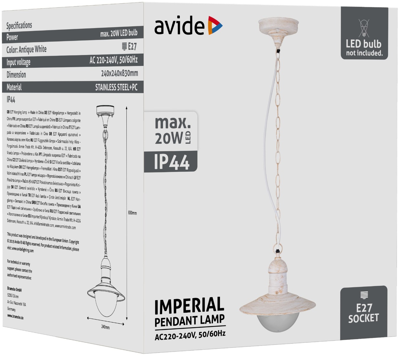 Avide Εξωτερικό Φωτιστικό Οροφής Imperial 1xE27 IP44 Αντίκ Άσπρο 2 Avide Εξωτερικό Φωτιστικό Οροφής Imperial 1xE27 IP44 Αντίκ Άσπρο - Image 2