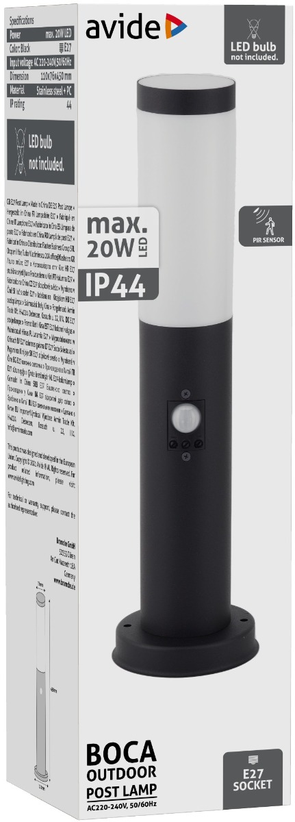 Avide Εξωτερικό Φωτιστικό Κήπου Boca 1xE27 450mm IP44 Μαύρο Φωτοκύτταρο 2 Avide Εξωτερικό Φωτιστικό Κήπου Boca 1xE27 450mm IP44 Μαύρο Φωτοκύτταρο - Image 2