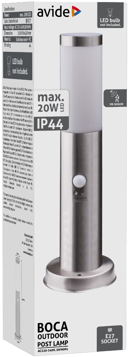 Avide Εξωτερικό Φωτιστικό Κήπου Boca 1xE27 450mm IP44 Σατέν Νίκελ Φωτοκύτταρο 2 Avide Εξωτερικό Φωτιστικό Κήπου Boca 1xE27 450mm IP44 Σατέν Νίκελ Φωτοκύτταρο - Image 2