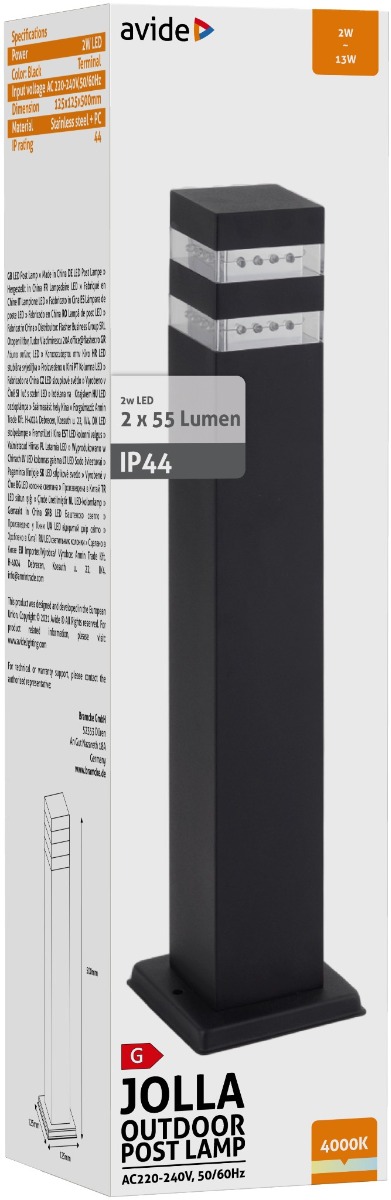 Avide Outdoor Post Lamp Jolla LED 2W NW 500mm IP44 Black 2 Avide Outdoor Post Lamp Jolla LED 2W NW 500mm IP44 Black - Image 2