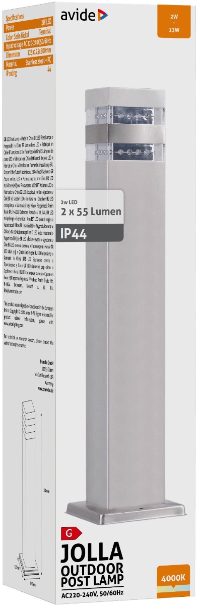 Avide Εξωτερικό Φωτιστικό Κήπου Jolla LED 2W Λευκό 500mm IP44 Σατέν Νίκελ 2 Avide Εξωτερικό Φωτιστικό Κήπου Jolla LED 2W Λευκό 500mm IP44 Σατέν Νίκελ - Image 2