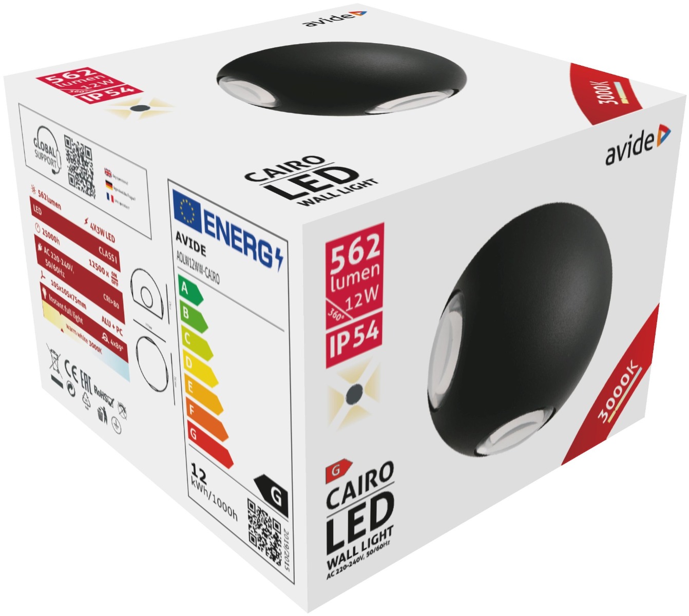 Avide Εξωτερικό Φωτιστικό Τοίχου Cairo 4 Way LED 12W Θερμό 3000K IP54 2 Avide Εξωτερικό Φωτιστικό Τοίχου Cairo 4 Way LED 12W Θερμό 3000K IP54 - Image 2