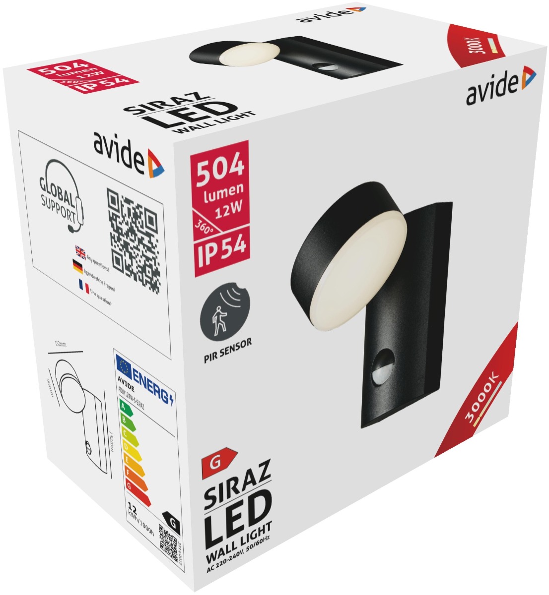Avide Εξωτερικό Φωτιστικό Τοίχου Siraz LED 12W με motion Αισθητήρας Κίνησης Θερμό 3000K IP54 2 Avide Εξωτερικό Φωτιστικό Τοίχου Siraz LED 12W με motion Αισθητήρας Κίνησης Θερμό 3000K IP54 - Image 2