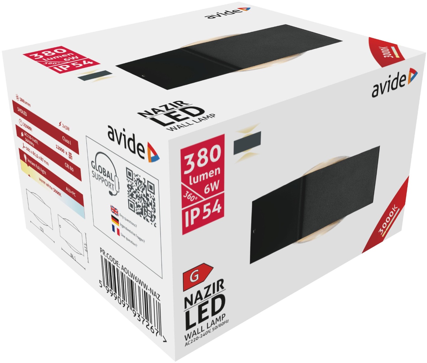 Avide Εξωτερικό Φωτιστικό Τοίχου Nazir LED 6W Θερμό 3000K IP54 3 Avide Εξωτερικό Φωτιστικό Τοίχου Nazir LED 6W Θερμό 3000K IP54 - Image 3