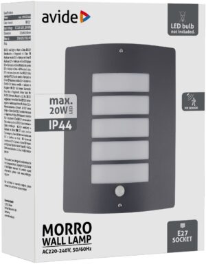Avide Εξωτερικό Φωτιστικό Τοίχου Morro 1xE27 IP44 Ανθρακί με Φωτοκύτταρο