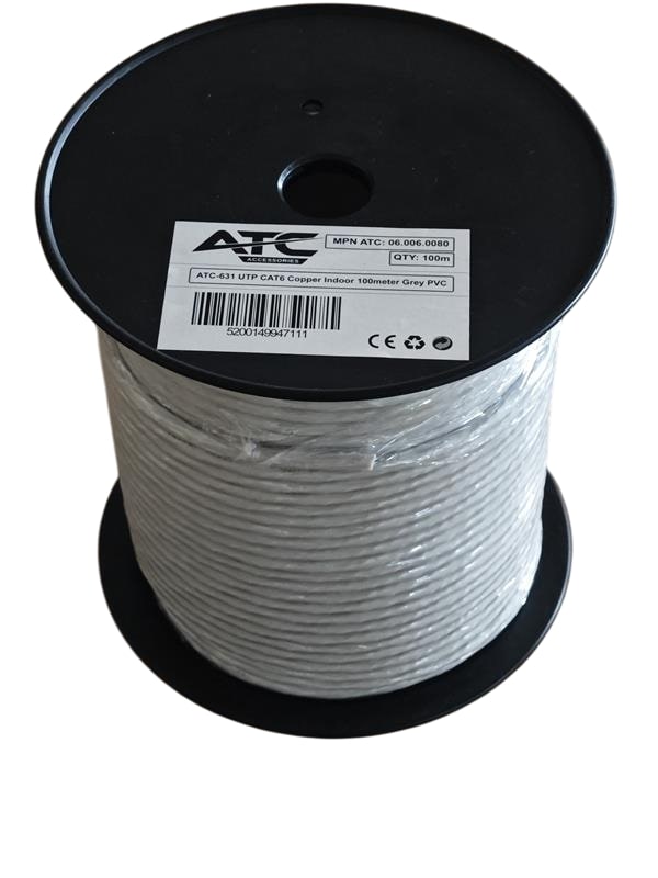 ATC-631 Στροφείο UTP CAT6 Εσωτερικού Χώρου με Χαλκό Cu Γκρι PVC 100m 1 ATC-631 Στροφείο UTP CAT6 Εσωτερικού Χώρου με Χαλκό Cu Γκρι PVC 100m