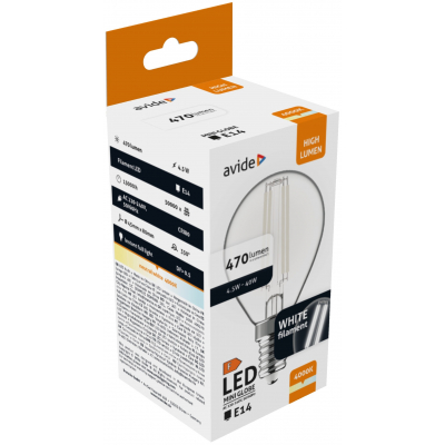 Avide LED White Filament Mini Σφαιρική 4.5W E14 NW 4000K 1 Avide LED White Filament Mini Σφαιρική 4.5W E14 NW 4000K