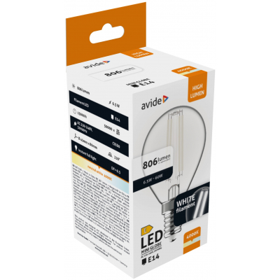 Avide LED White Filament Mini Σφαιρική 6.5W E14 NW 4000K 1 Avide LED White Filament Mini Σφαιρική 6.5W E14 NW 4000K