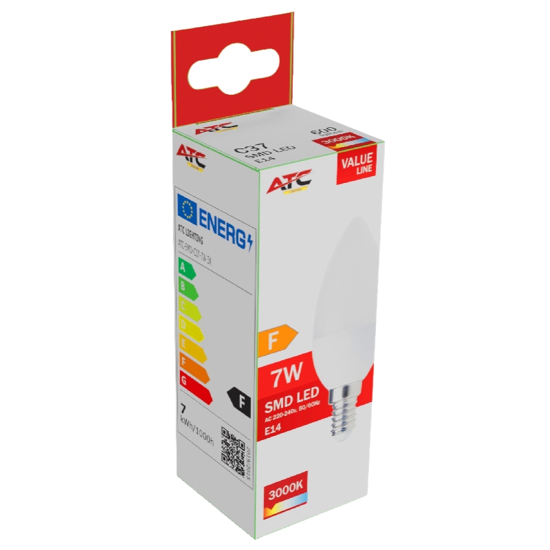 ATC SMD LED Κερί C37 230V 7W/600LM E14 3000K 1 ATC SMD LED Κερί C37 230V 7W/600LM E14 3000K