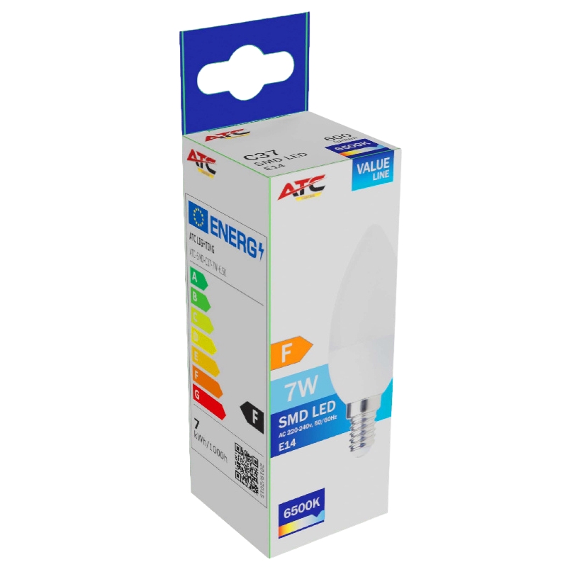 ATC SMD Λαμπτήρας LED Κερί C37 230V 7W/600LM E14 6500K 1 ATC SMD Λαμπτήρας LED Κερί C37 230V 7W/600LM E14 6500K