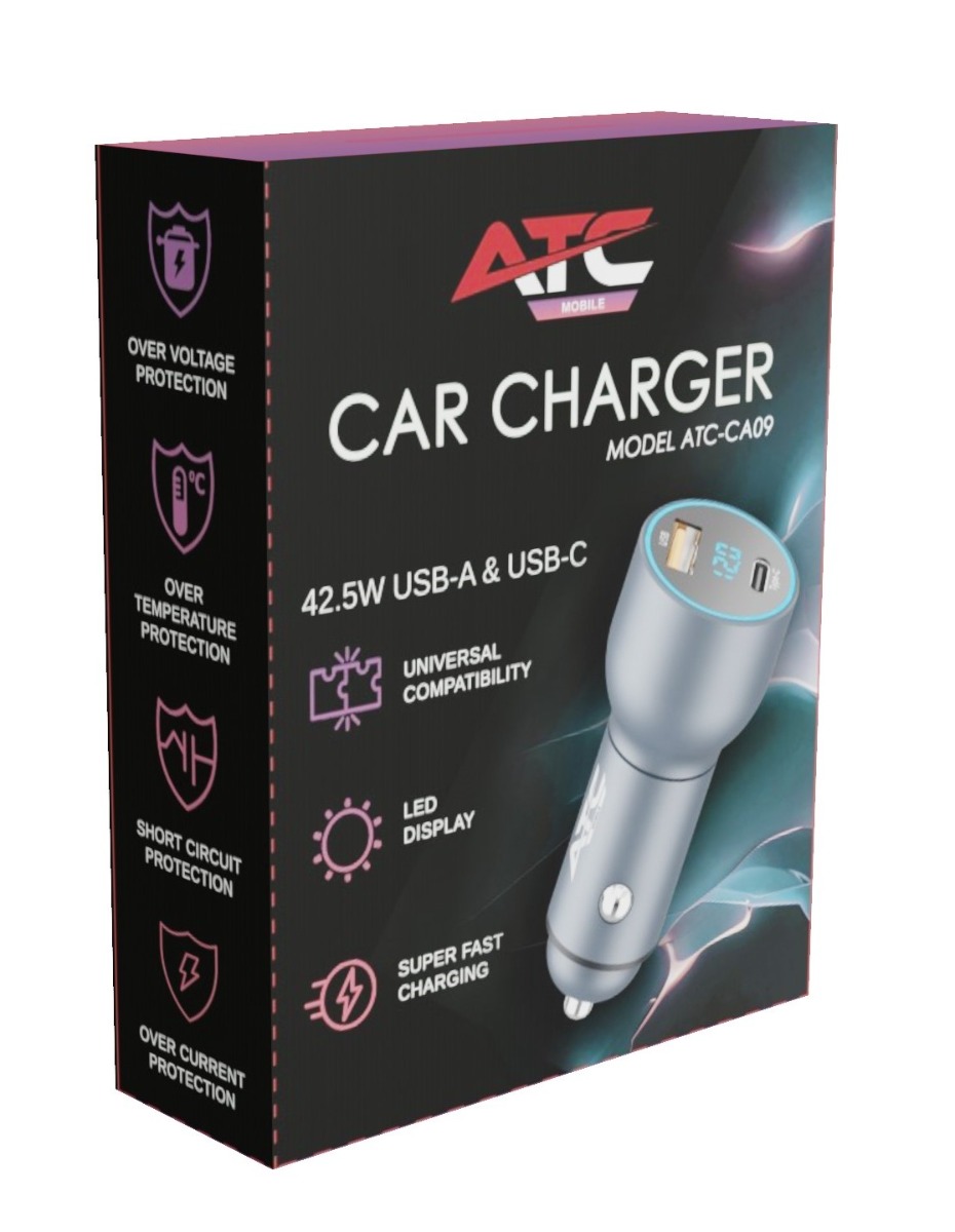ATC-CA09 Φορτιστής Αυτοκινήτου με 2 Θύρες USB-A & Type-C και LED Οθόνη 42.5W 2 ATC-CA09 Φορτιστής Αυτοκινήτου με 2 Θύρες USB-A & Type-C και LED Οθόνη 42.5W - Image 2