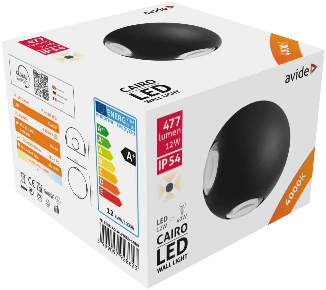 Avide Εξωτερικό Φωτιστικό Τοίχου Cairo 4 Way LED 12W Λευκό 4000K IP54 2 Avide Εξωτερικό Φωτιστικό Τοίχου Cairo 4 Way LED 12W Λευκό 4000K IP54 - Image 2
