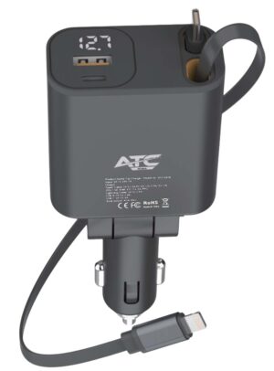 ATC-CA16 Φορτιστής Αυτοκινήτου 45W USB-A & Type-C με Επεκτεινόμενο Καλώδιο Lightning & Type-C