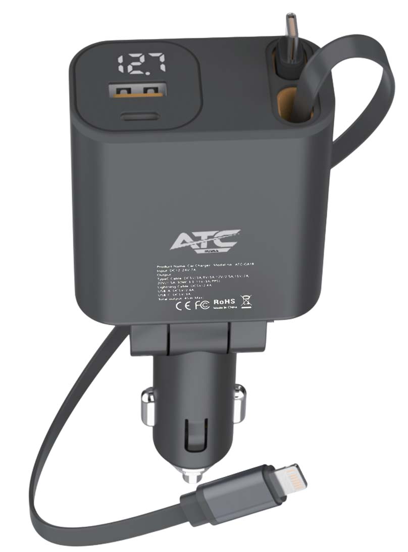 ATC-CA16 Φορτιστής Αυτοκινήτου 45W USB-A & Type-C με Επεκτεινόμενο Καλώδιο Lightning & Type-C 1 ATC-CA16 Φορτιστής Αυτοκινήτου 45W USB-A & Type-C με Επεκτεινόμενο Καλώδιο Lightning & Type-C